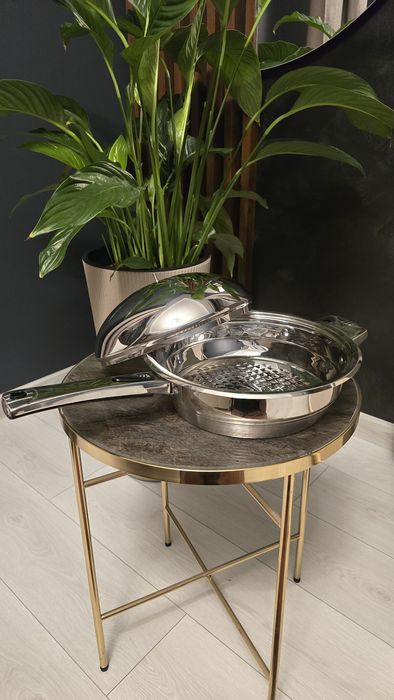 Stalowa patelnia ZPT 28 cm z pokrywką  ciężka, solidna, prawie nowa