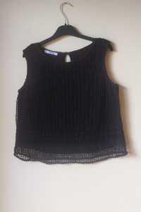 Czarna bawełniana ażurowa bluzka na podszewce, MANGO, rozmiar M