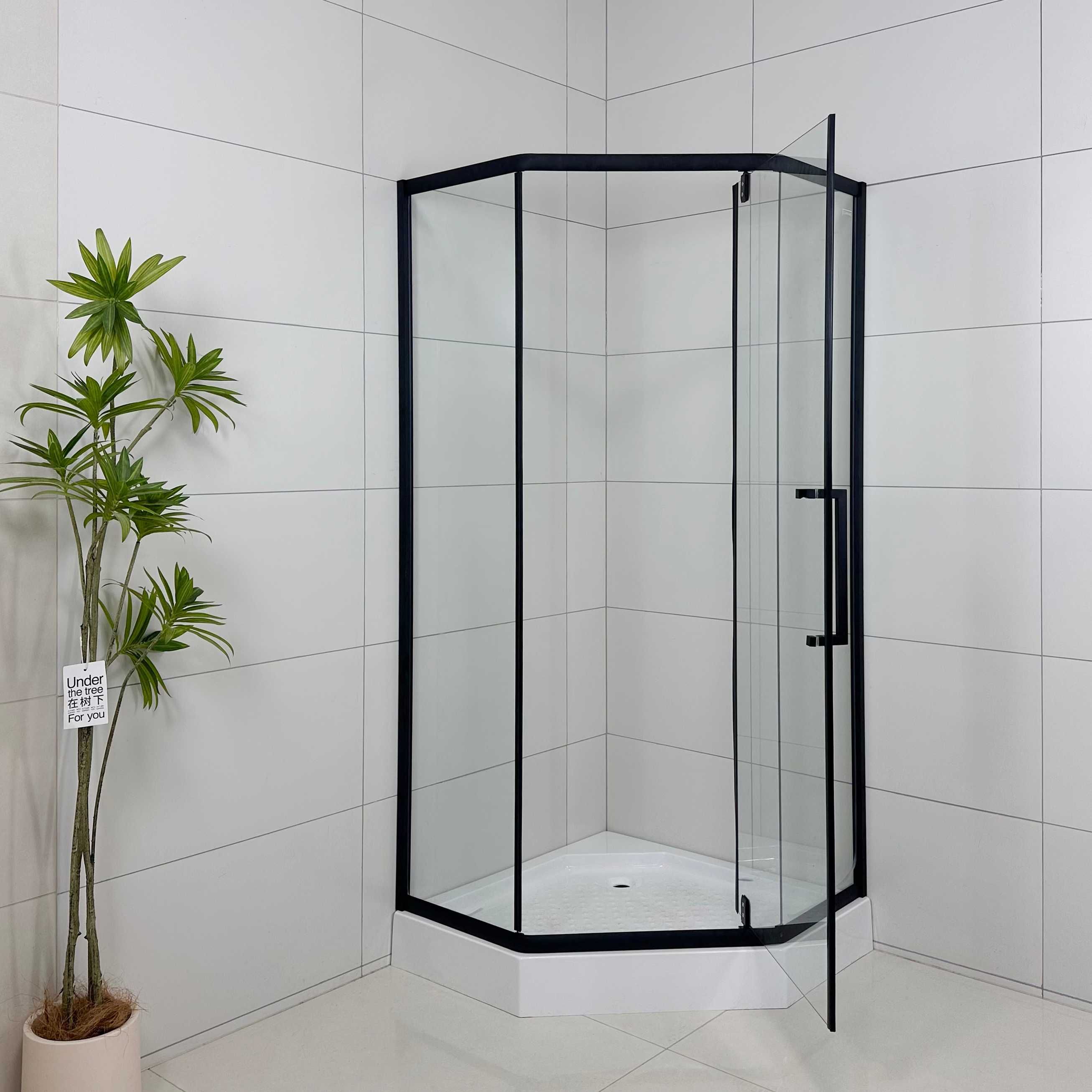 Kabina Prysznicowa Czarna Pięciokątna 80 x 80 Loft Black GRUBE SZKŁO !