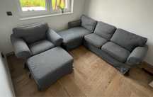 Sofa 3-osobowa + fotel + podnóżek EKTORP