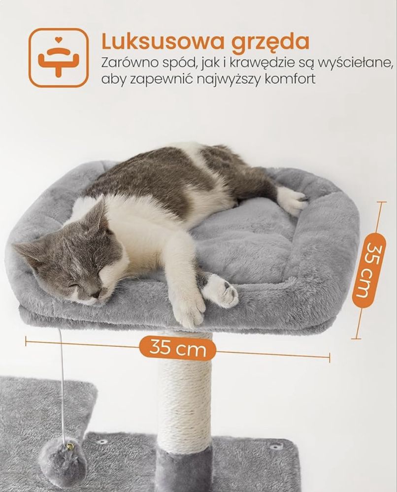 Wysoki drapak legowisko dla kota 143cm hamak jaskinia jasnoszary