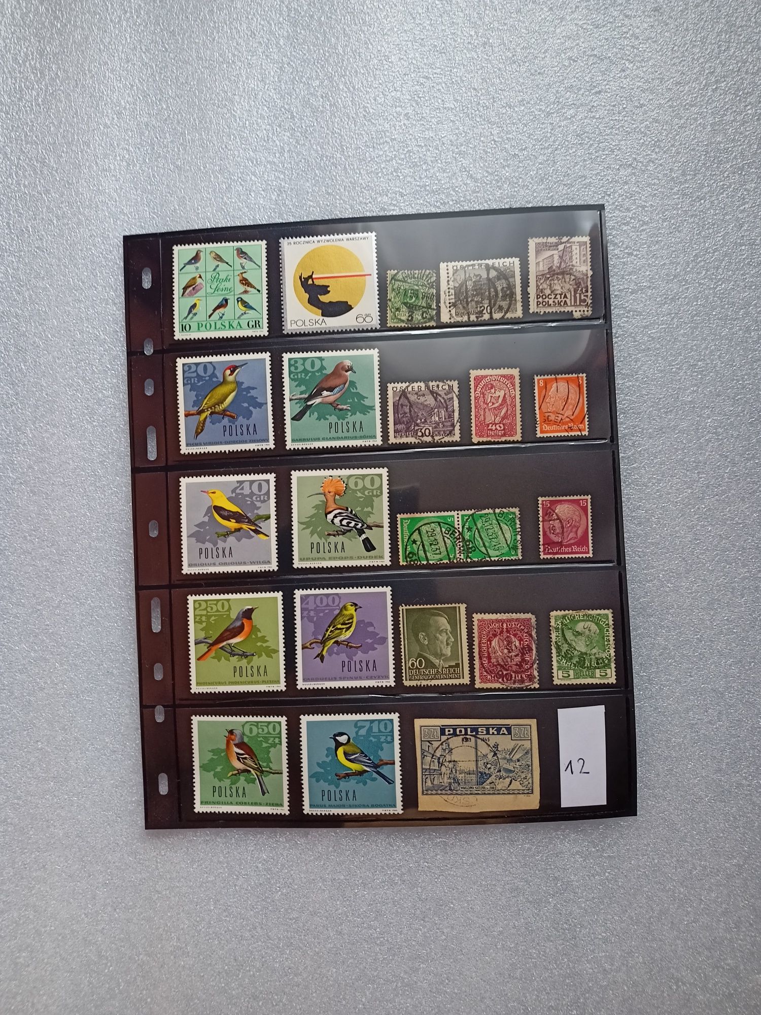 Znaczki pocztowe  zestaw 12 + karta Leuchtturm Optima
