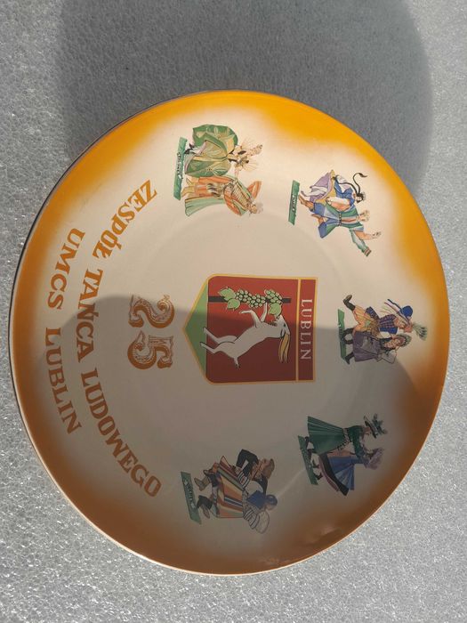Stary okolicznościowy, ozdobny talerz i wazon PRL - UMCS Lublin