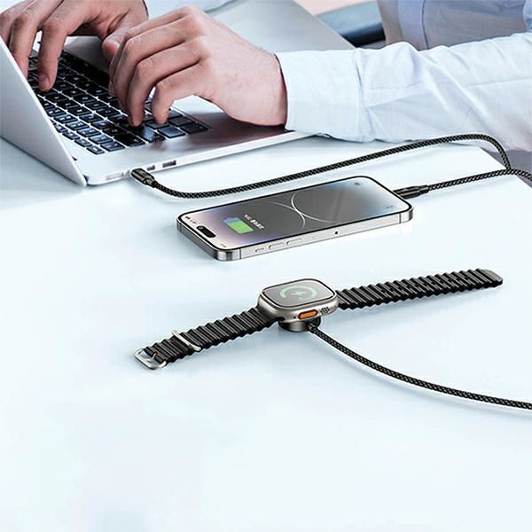 AWEI kabel W23 3w1 usb-c/lightning/watch100W/10W/2.5W czarny/black