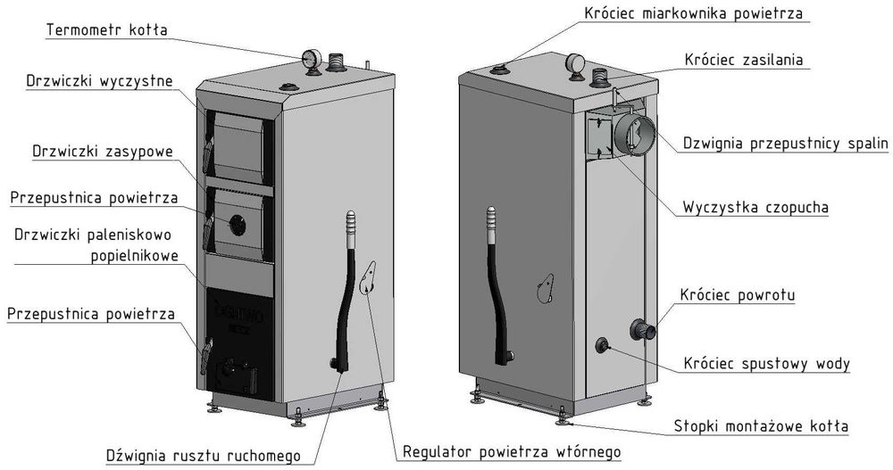 Piec jednofunkcyjny stalowy na węgiel kamienny Ogniwo Classic DS 18 kW