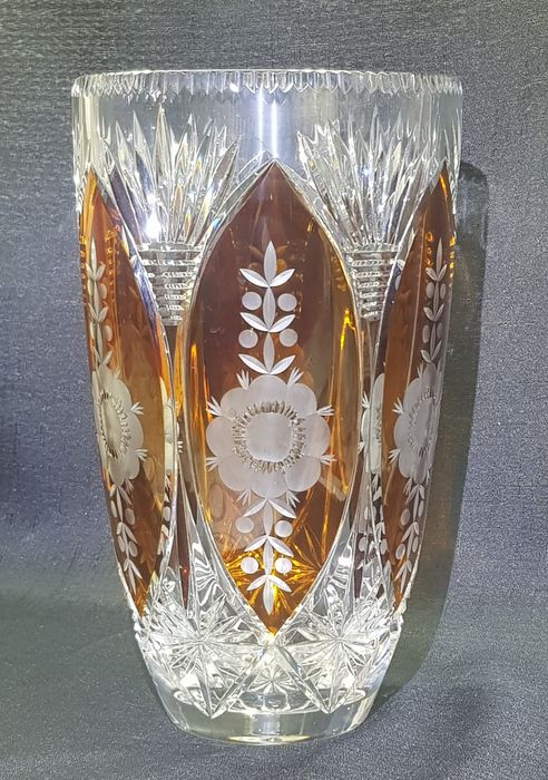 Wazon kryształowy kolorowy szlifowany Vintage PRL