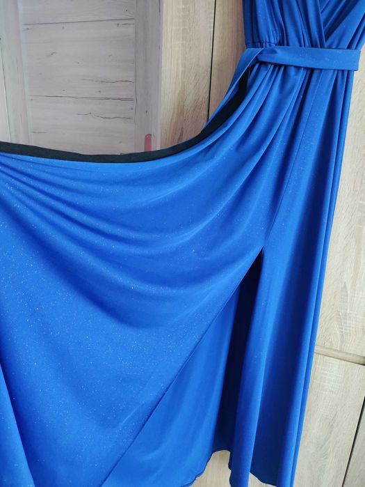 suknia wieczorowa maxi długa chabrowa brokatowa rozm S