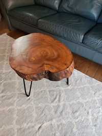 Stolik kawowy z plastra drewna loft industrialny wiąz hairpin