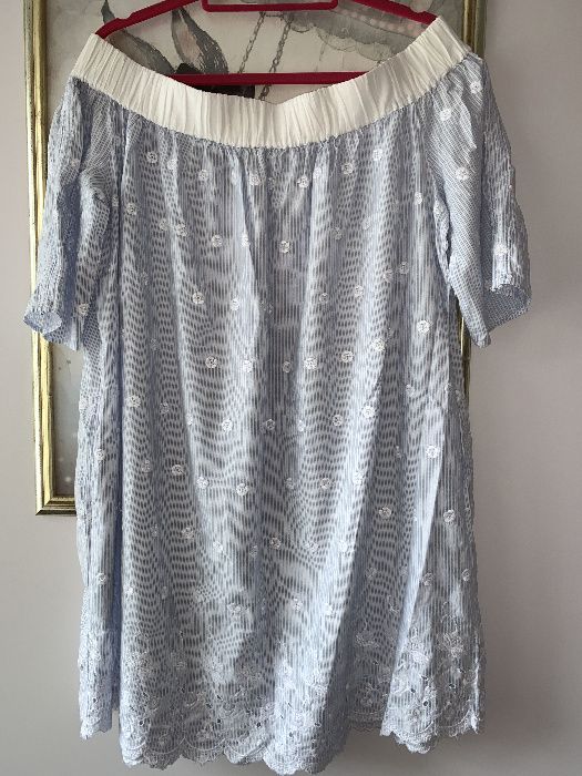 Reserved błękitna sukienka tunika z haftem 38 M bawełniana boho