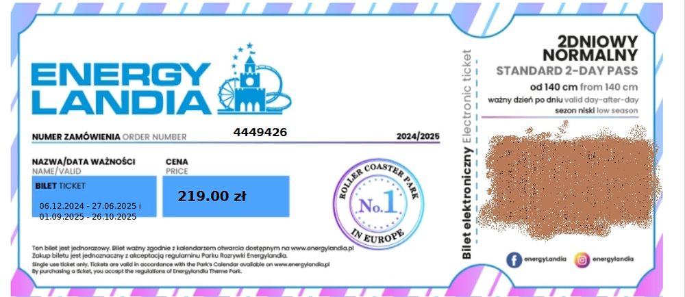 Bilet Energylandia 2 dniowy