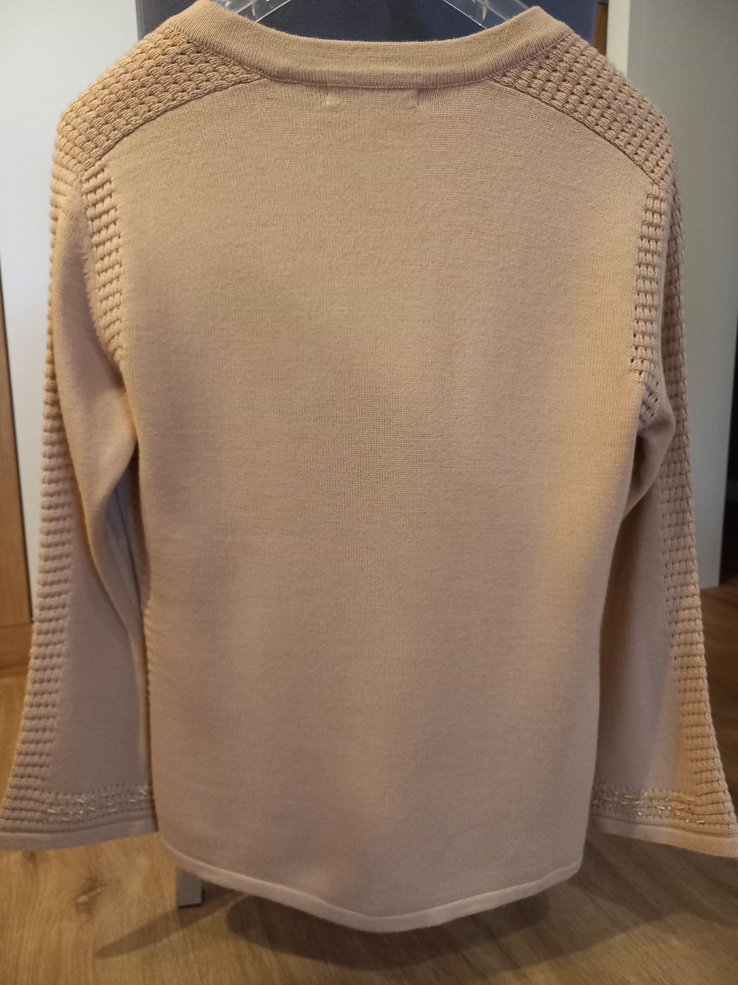 Kardigan damski Sweter na guziki 50% wełna beżowy r. L