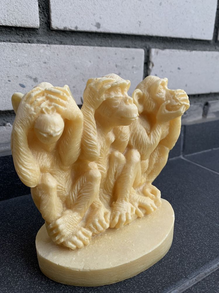 3 małpy rzeźba figura imitacja kości sloniowej