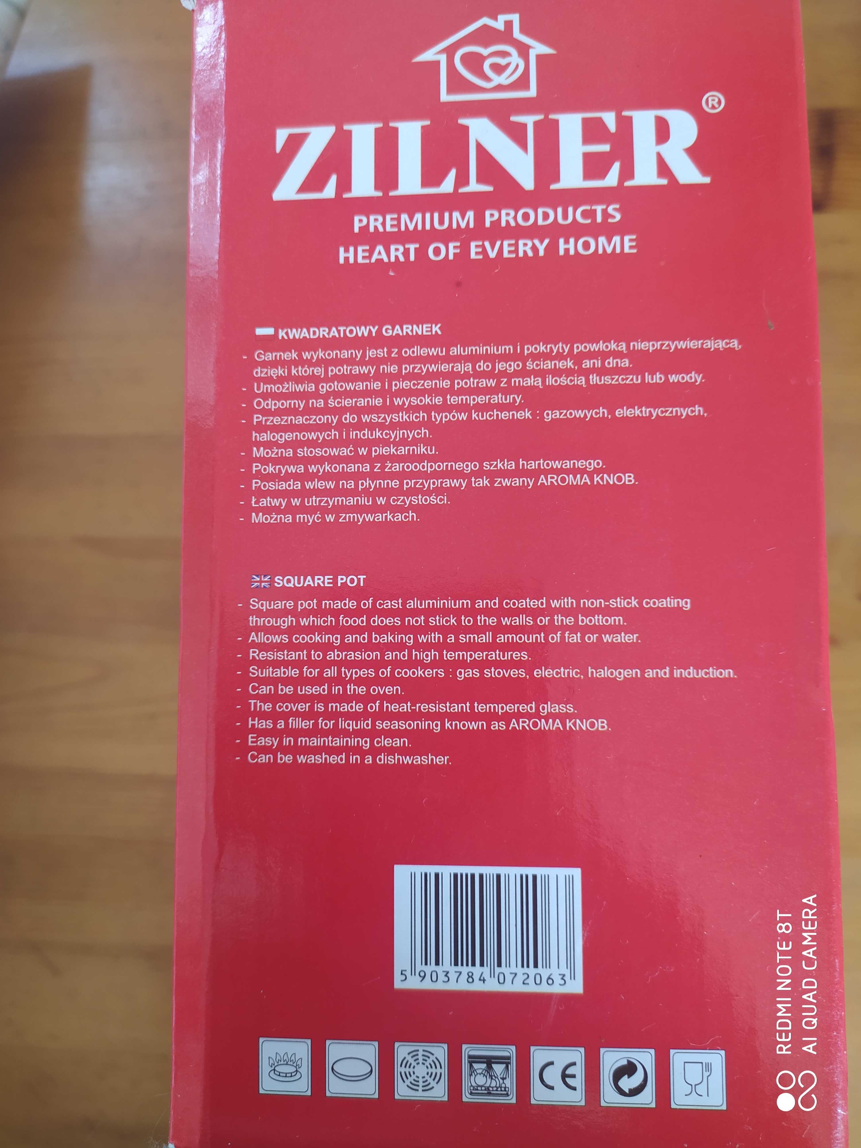 Ceramiczny garnek z pokrywką, kwadratowy. Zilner 2,8 l.
