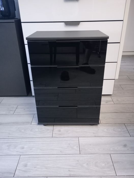 Szafka nocna z czterema szufladami grafit/czarne szkło