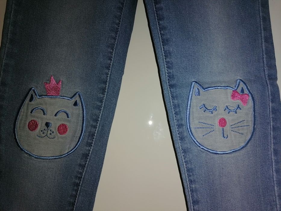 spodnie jeansy skinny zima szkoła kotek święta 128 134