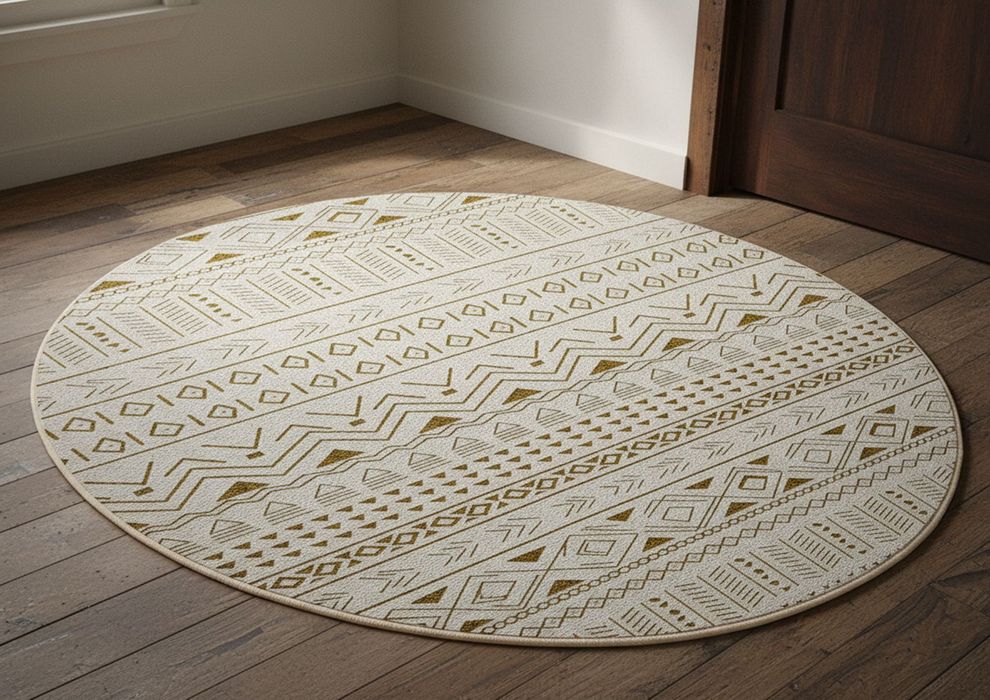 Okrągły dywan retro vintage boho 200 cm, antypoślizgowy, do salonu