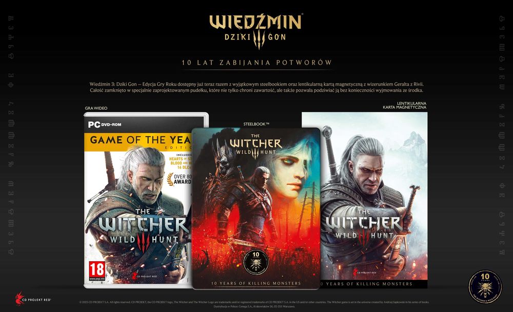 Wiedźmin 3 Dziki Gon Edycja Gry Roku + Jubileuszowy Steelbook PC
