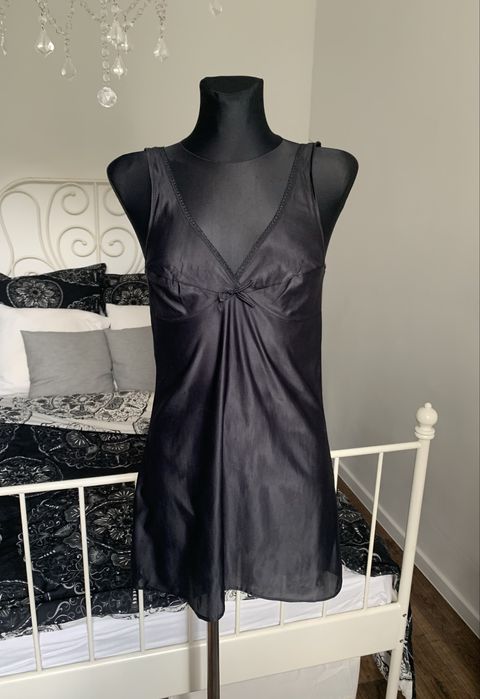 Czarna koszulka nocna vintage retro halka S