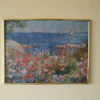 Obraz płótno Nadmorski pejzaż z łódkami i kwiatami cudowny na płótnie