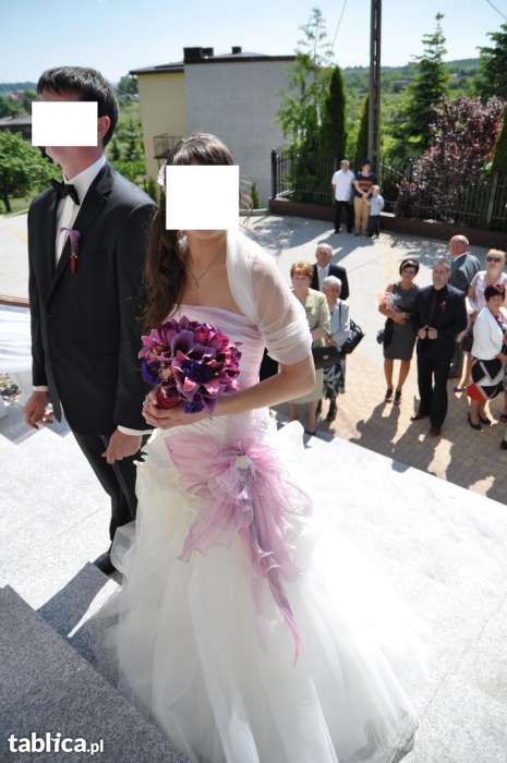 Niebanalna suknia ślubna (wrzos+ecru), zmienna długość!!!
