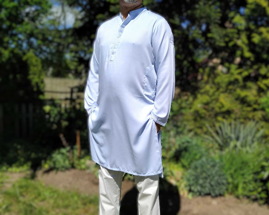 Męska tunika orientalna L niebieska wiskoza kameez kurta Indie boho