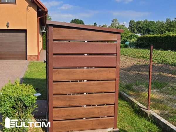 Wiata śmietnikowa 1,4x1,4m panele drewnopodobna blaszana zabudowa