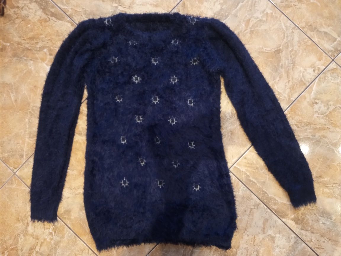 Sweter włochacz XS/S dlugi granat