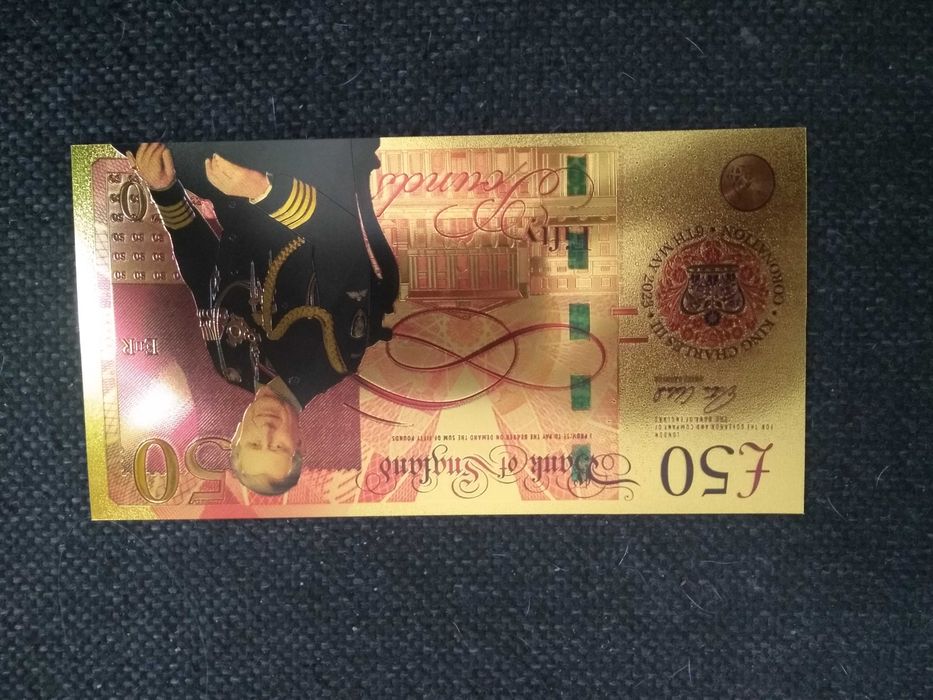 Banknot kolekcjonerski pozłacany - 50 funtów Karol III