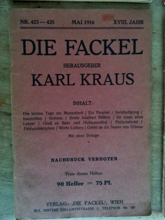 16 cadernos “Die Fackel” originais, Karl Kraus