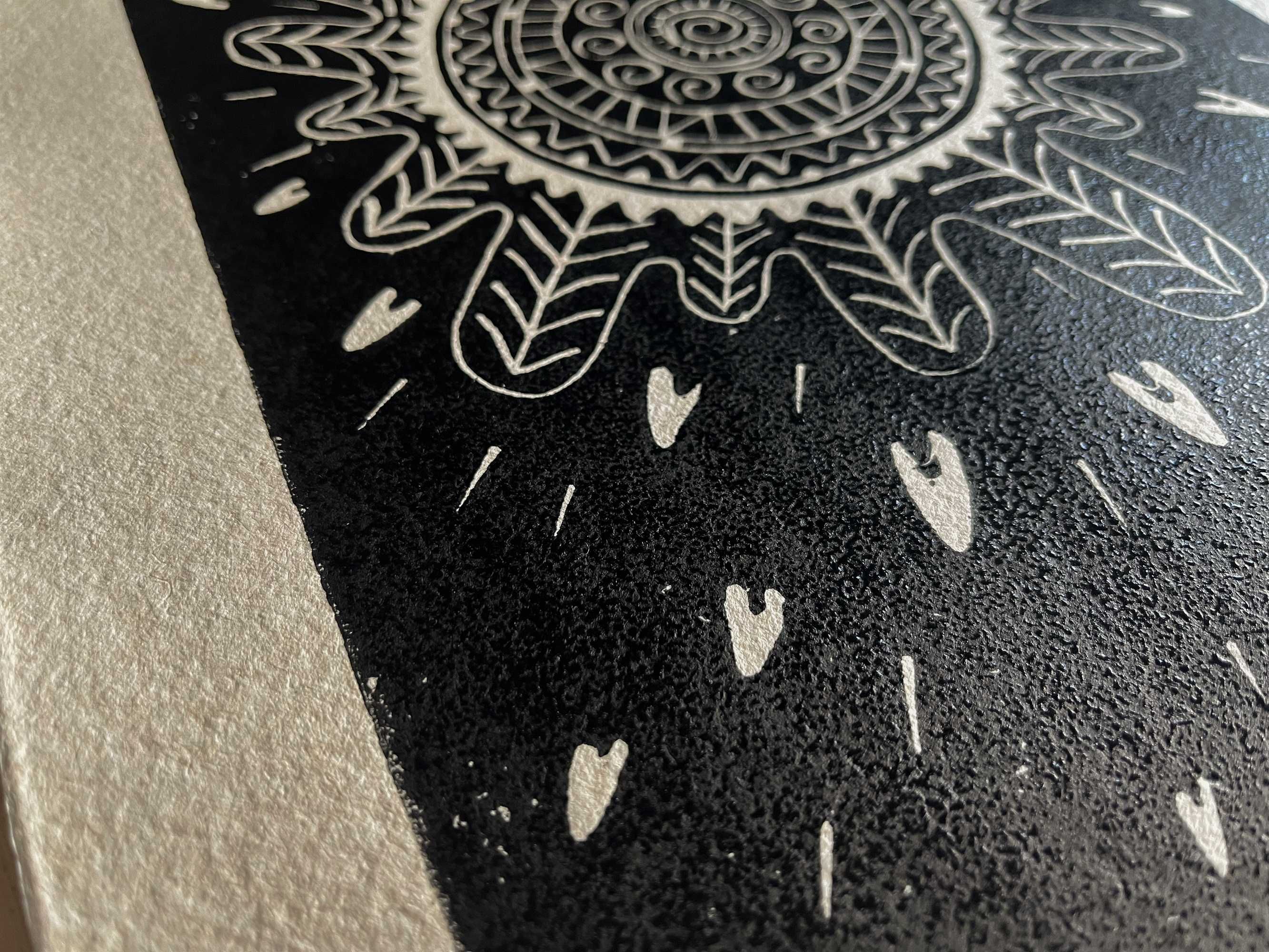 Sztuka Linoryt "Frith" mandala Druk artystyczny na czerpanym papierze