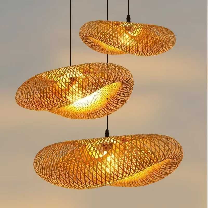 Żyrandol Lampa z Naturalnego Bambusa - Ręcznie Tkany 38CM