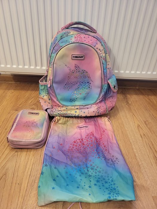 Plecak szkolny z jednorożcem, zestaw piórniki i worek Head