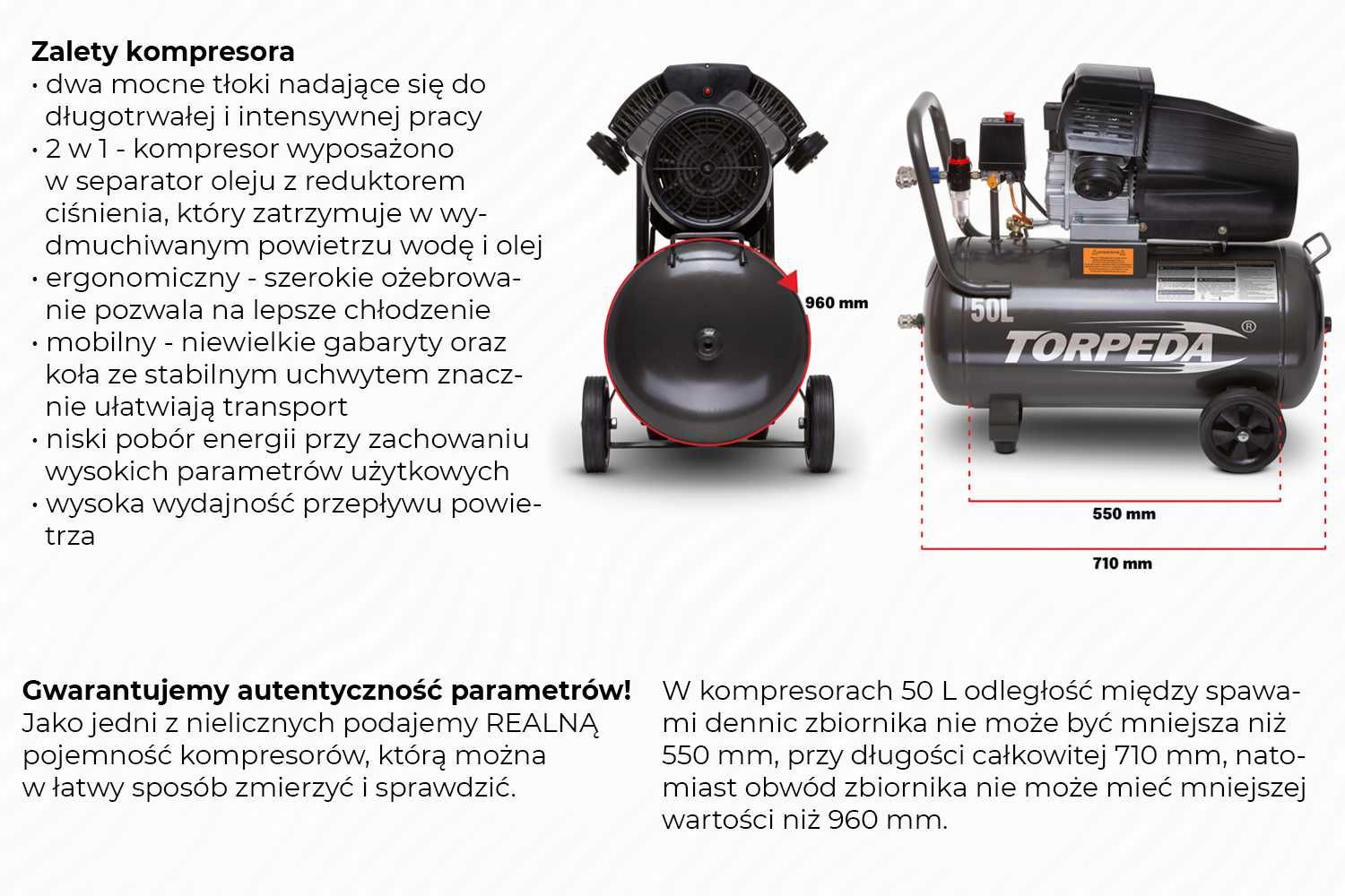 DWUTŁOKOWY KOMPRESOR OLEJOWY 50L sprężarka wydajność 530l na minutę !