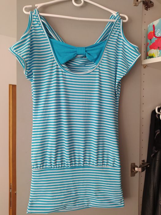 Bluzka dłuższa tunika S/M z kokardka na plecach wycięte ramiona