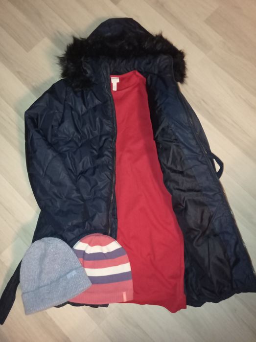 Zimowy płaszczyk granat z kapturem Lincoln&Sharks nowy_sukienka_czapki