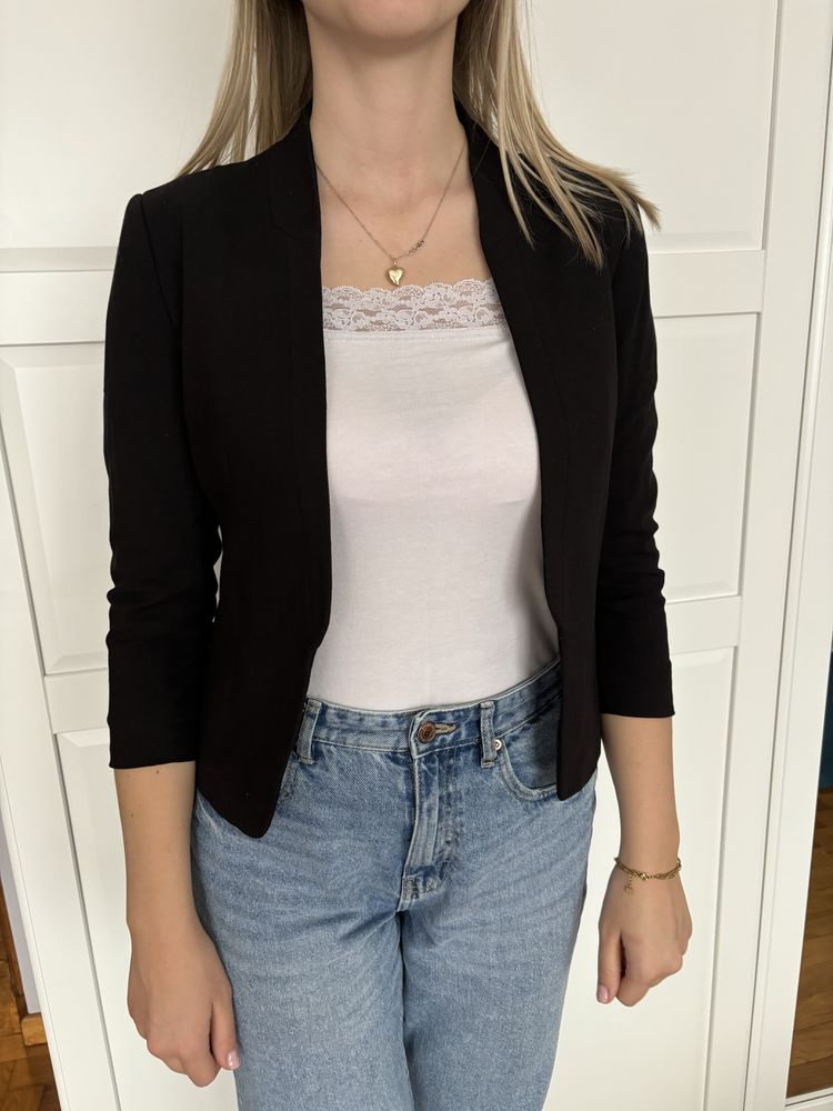 Czarna elegancka marynarka H&M uroczystosci 36 S