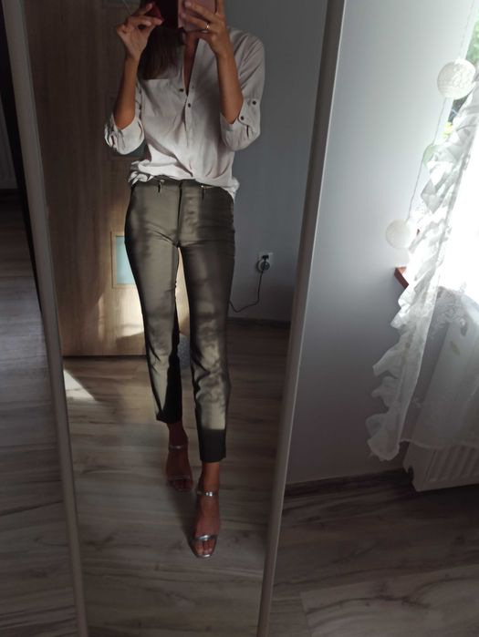 Spodnie khaki zip mohito dopasowane zieleń 32 koszula zestaw