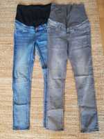 Jeansy ciążowe 2 pary szare i niebieskie skinny mama H&M, r. 40 / 42