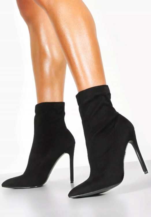 Nowe czarne botki skarpeta Boohoo r. 39