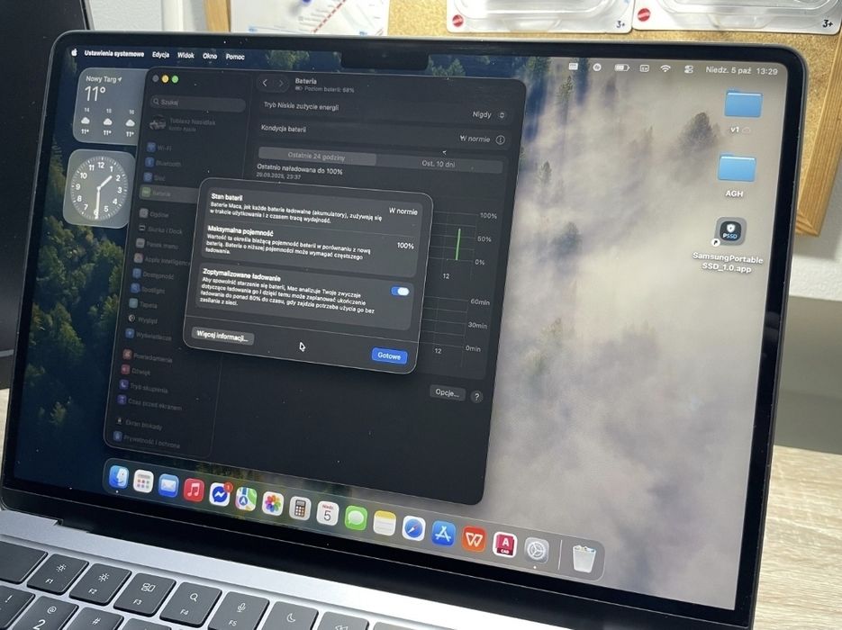 Macbook Air M2 2022 Space Gray 100% Baterii 20 cykli Jak Nowy! + Torba