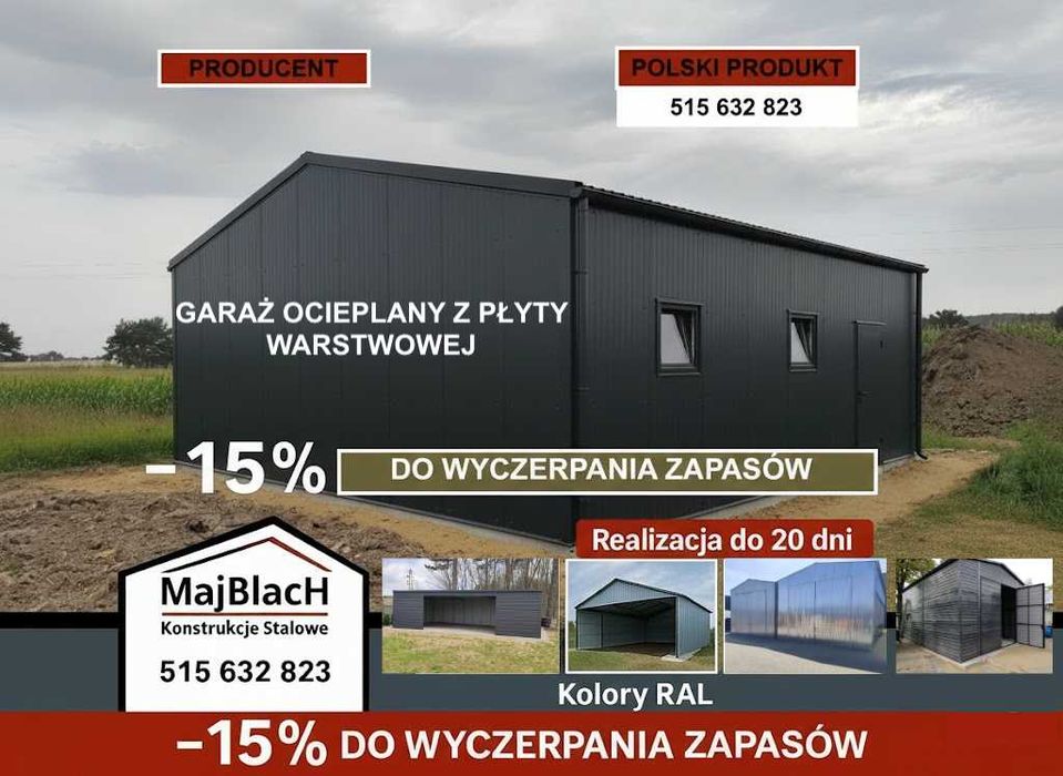 Praktyczny Grafit Garaż Blaszany |Wiata|Hala | Niskie Ceny - Maj-Blach