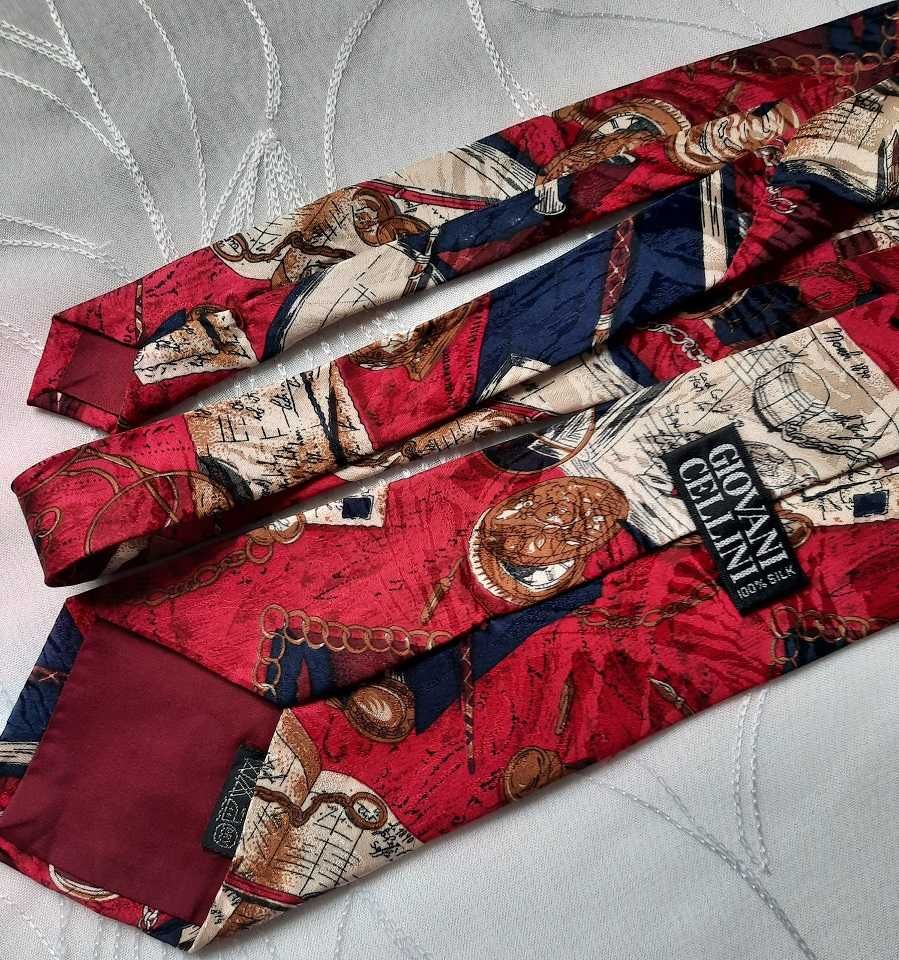 100% Jedwab Nowy Giovani Cellini elegancki róż bordo granat krawat