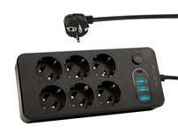 Przedłużacz sieciowy PS-620 6-Gniazd 3xUSB 1xUSB-C 2m czarny 2x1mm