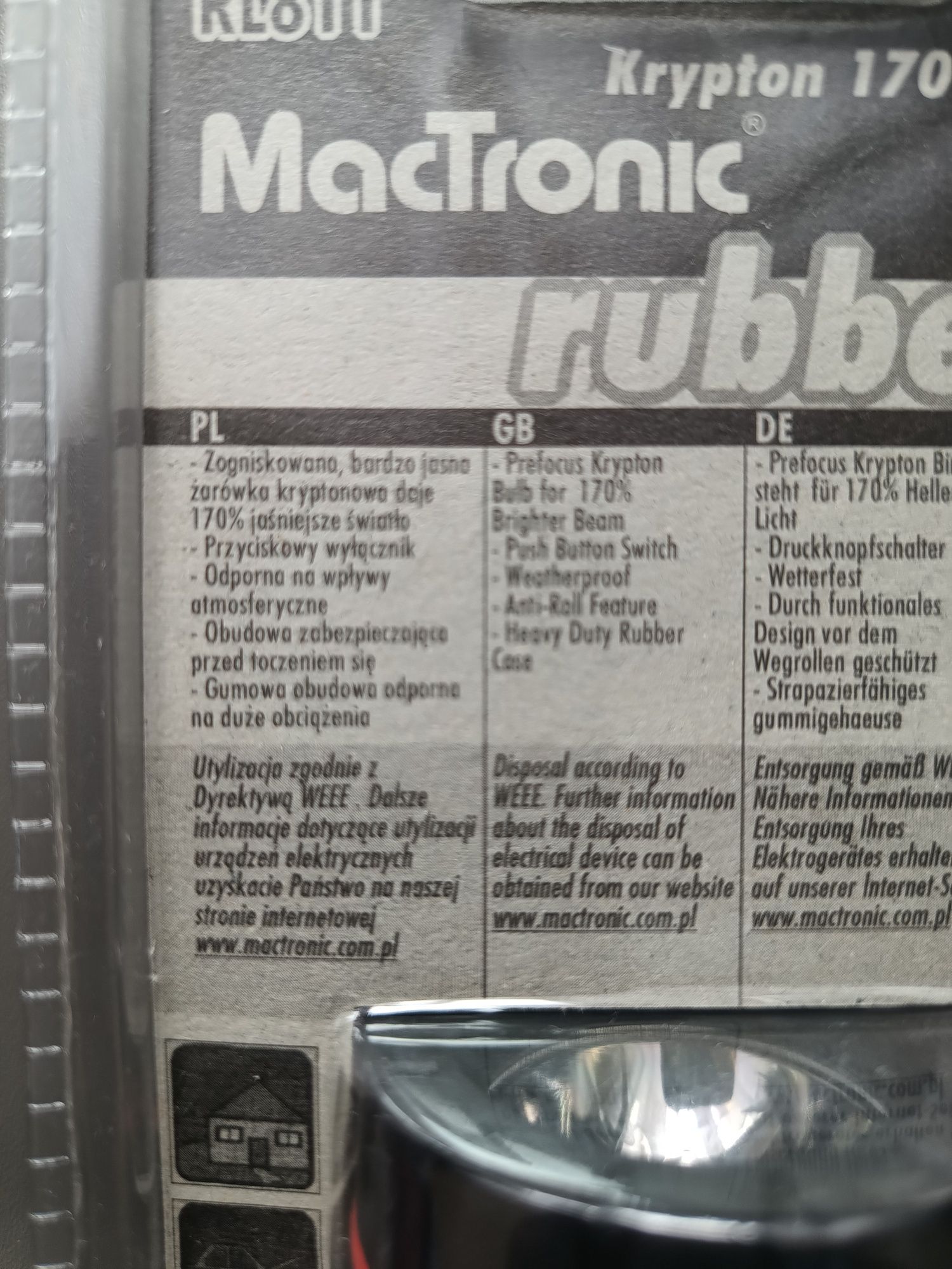 Latarka Mactronic rubber gumowa oprawa odporna na wilgoć