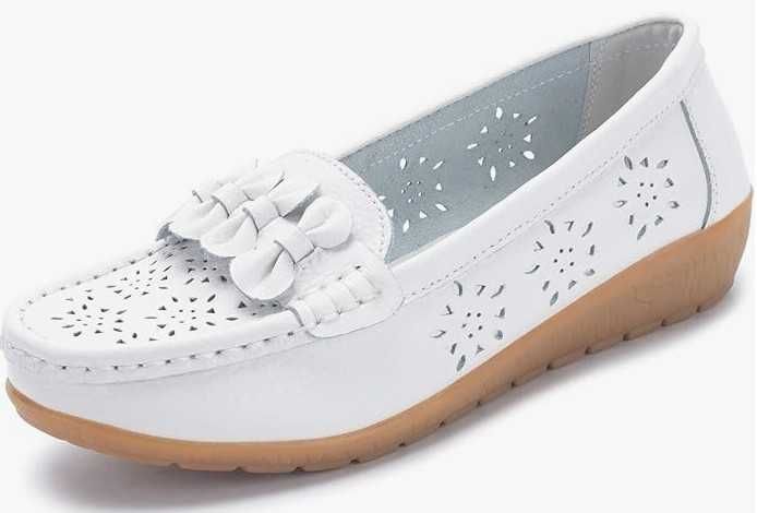 Damskie skórzane mokasyny rozmiar 43 SMajong kolor biały