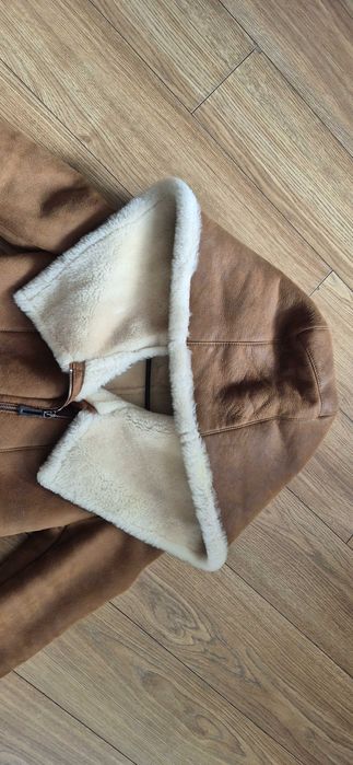 Kożuch damski rozm. S ciepły, duży kaptur Pilotka skóra owcza