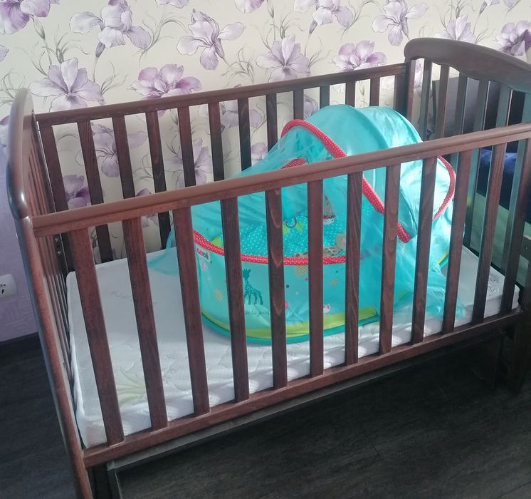 Дитяче ліжко з натур. дерева Верес+матрас+люлька кроватка