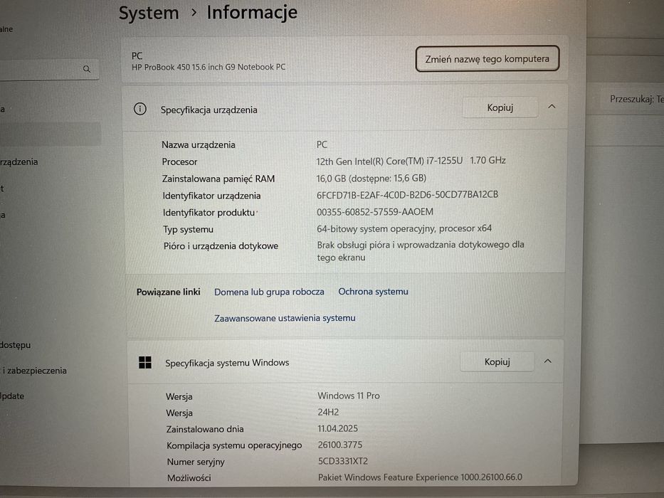 JAK NOWY! Laptop HP ProBook 450 G9 intel i7 1255u/16gb RAM/500gb SSD