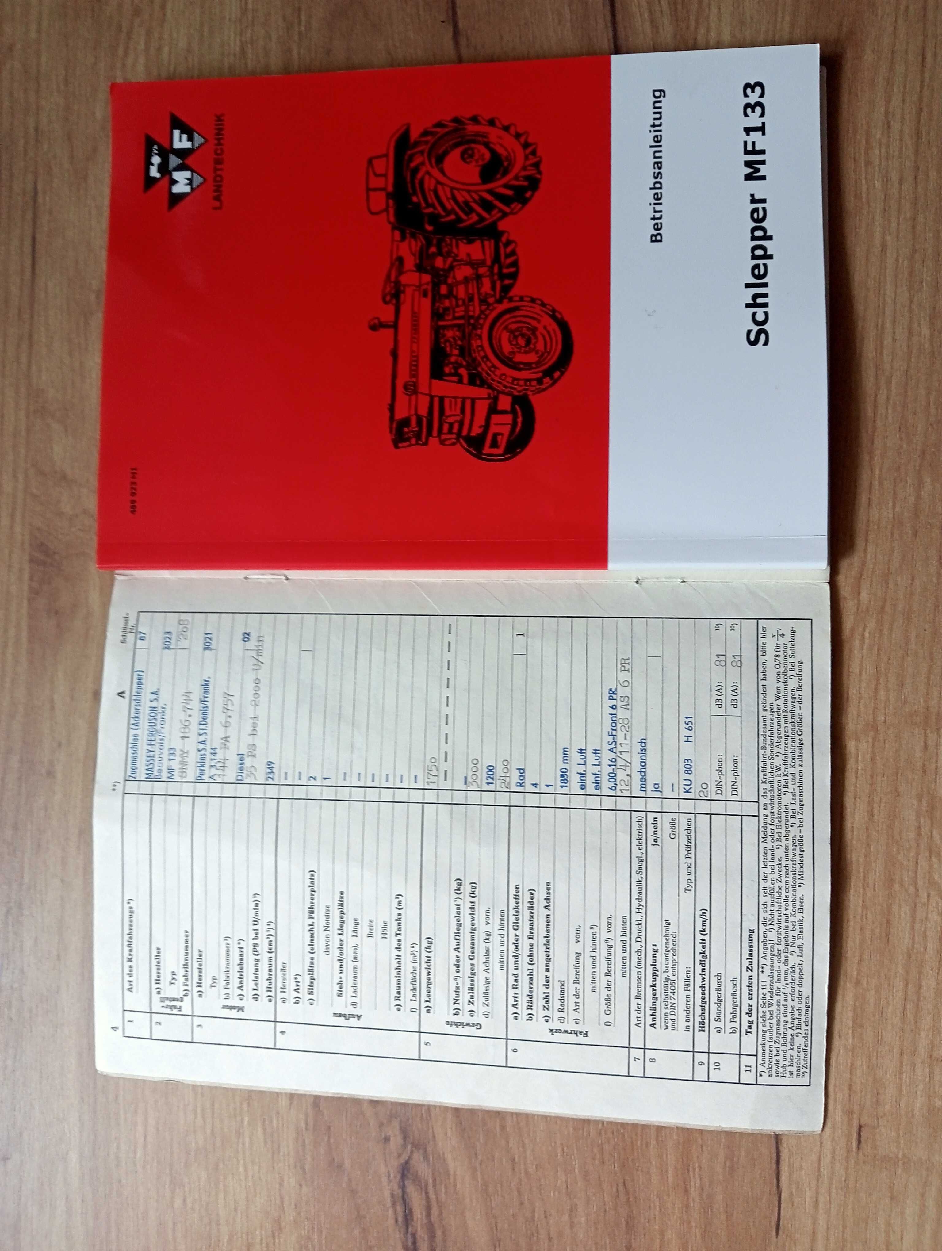 Massey Ferguson Mf 133 3P Dokumenty, Tur, Szufla, Transport