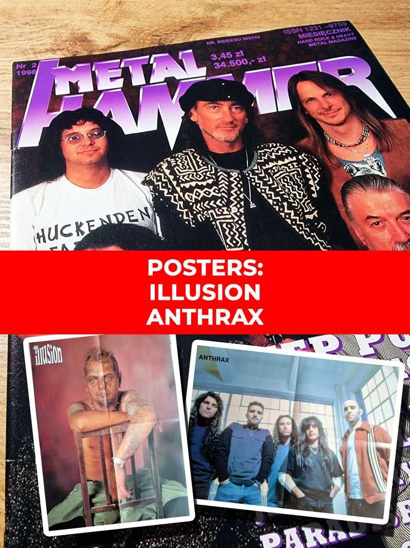 UNIKAT! Metal Hammer 2/1996 - Deep Purple, Plakaty: Anthrax, Illusion